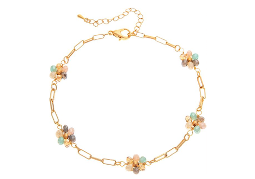  Rain Jewelry Collection Gold Chain Multicolored Flower Bead Anklet 