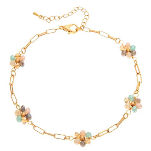  Rain Jewelry Collection Gold Chain Multicolored Flower Bead Anklet 