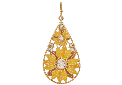  Rain Jewelry Collection Gold Brown Yellow Crystal Teardrop Flower Earrings 