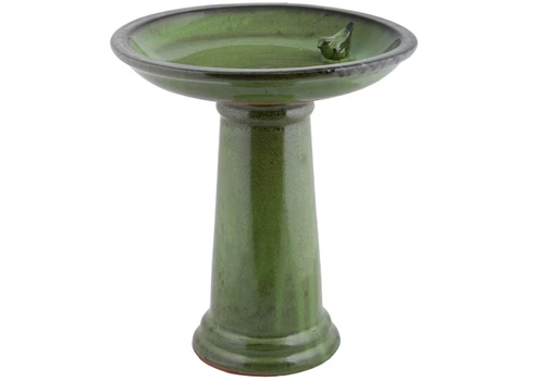  Bradley Caldwell, Inc Green Ceramic Pedestal Bird Bath with Bird 