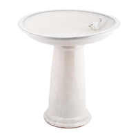 White Ceramic Pedestal Bird Bath with Bird
