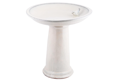  Bradley Caldwell, Inc White Ceramic Pedestal Bird Bath with Bird 