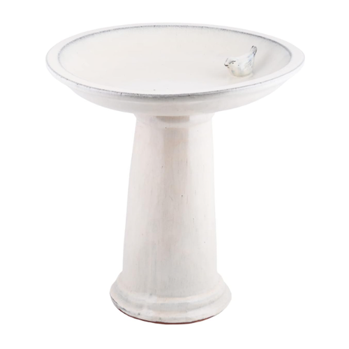  Bradley Caldwell, Inc White Ceramic Pedestal Bird Bath with Bird 