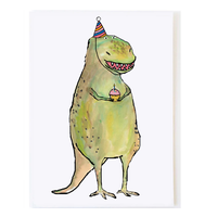 T-Rex with Cupcake Birthday Card