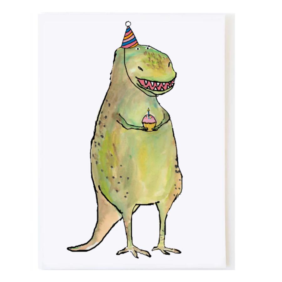 T-Rex with Cupcake Birthday Card