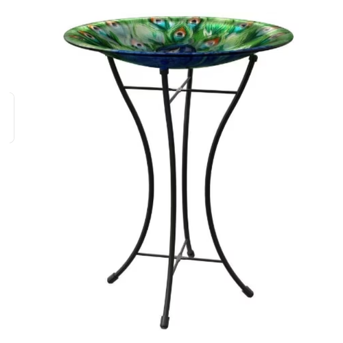  Bradley Caldwell, Inc Glass Birdbath with Stand Peacock 
