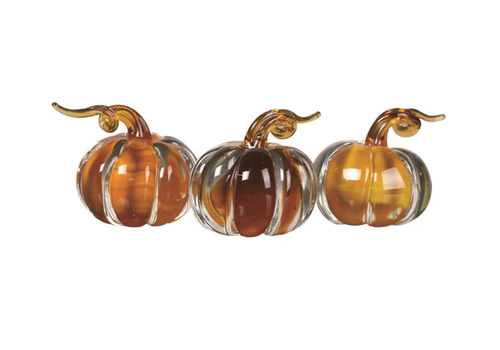 Mini Glass Amber Pumpkin 3 Assorted   Mini Glass Amber Pumpkin 3 Assorted