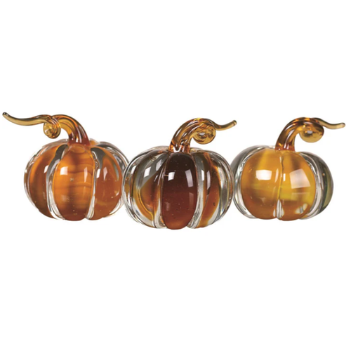 Mini Glass Amber Pumpkin 3 Assorted   Mini Glass Amber Pumpkin 3 Assorted