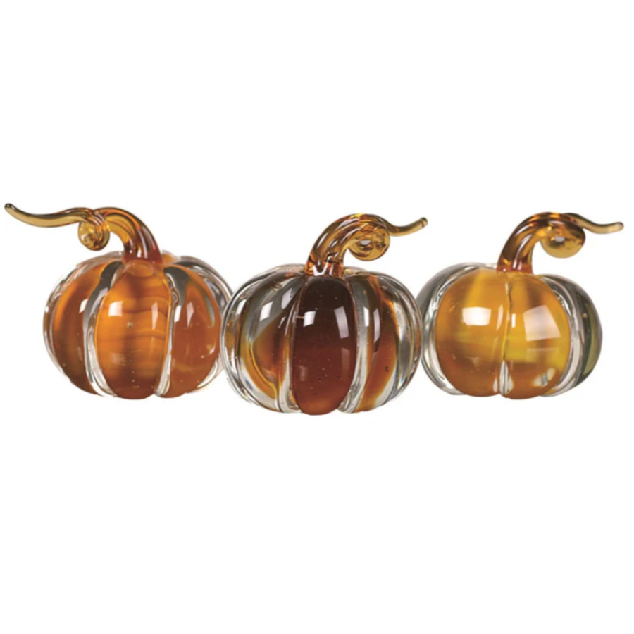 Mini Glass Amber Pumpkin 3 Assorted