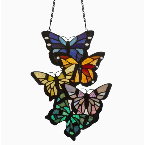  River of Goods Butterfly Cluster Stained Glass Window Panel 