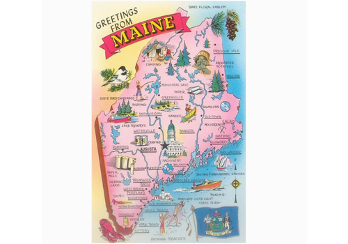  Found Image Press Greetings from Maine Map Vintage Image Postcard 