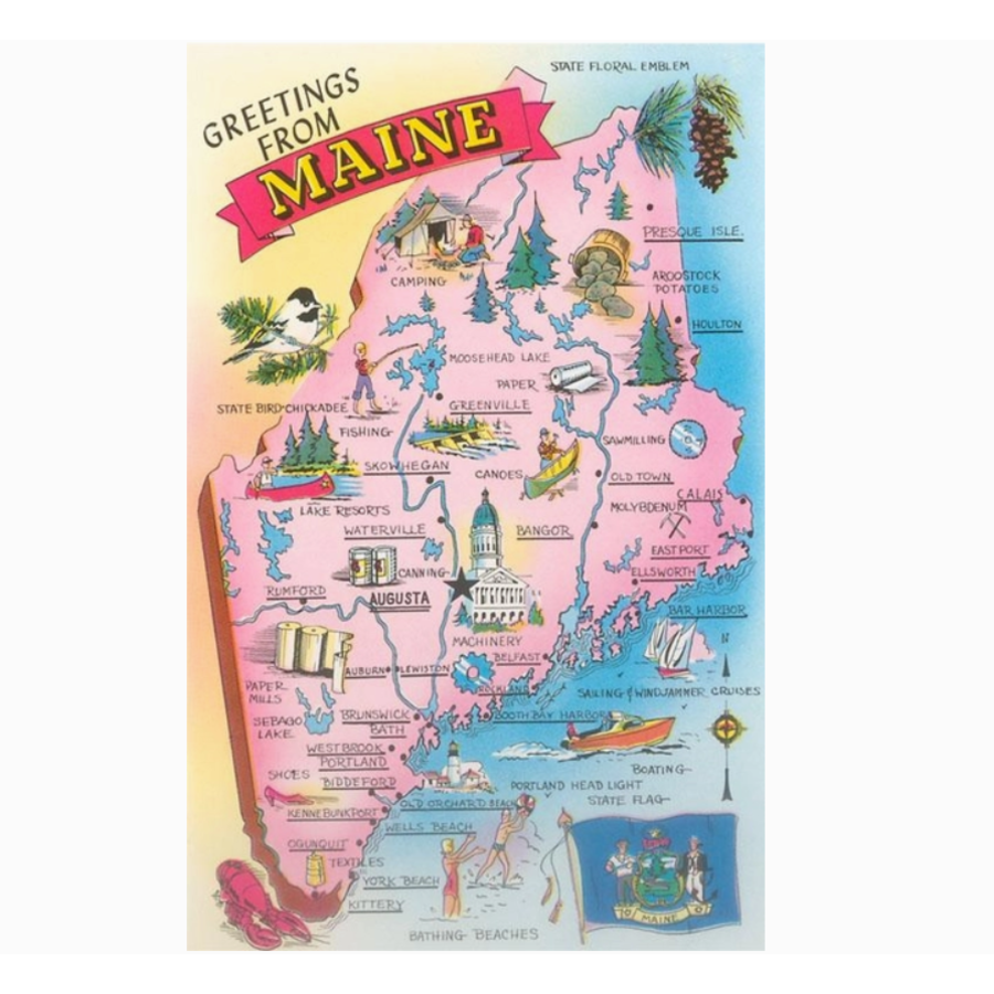 Greetings from Maine Map Vintage Image Postcard