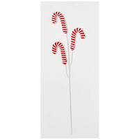 26" Pick Candy Cane with Glitter Spray White & Red