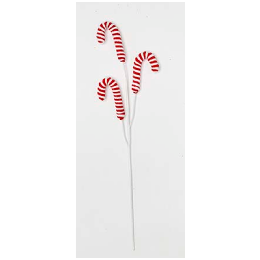 26" Pick Candy Cane with Glitter Spray White & Red