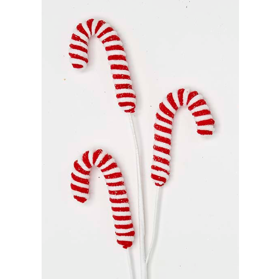 26" Pick Candy Cane with Glitter Spray White & Red