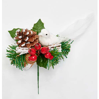 8" Dove Pine Cone & Berries Pick