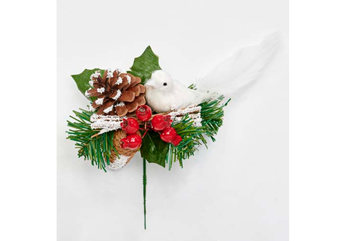  Worth Imports 8" Dove Pine Cone & Berries Pick 