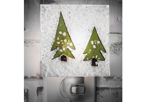  J Devlin Glass Art Winter Pines Christmas Fused Glass Night Light 