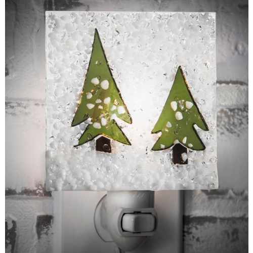  J Devlin Glass Art Winter Pines Christmas Fused Glass Night Light 