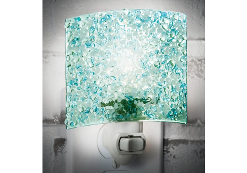  J Devlin Glass Art Blue, Green, Crystal Chips Fused Glass Night Light 
