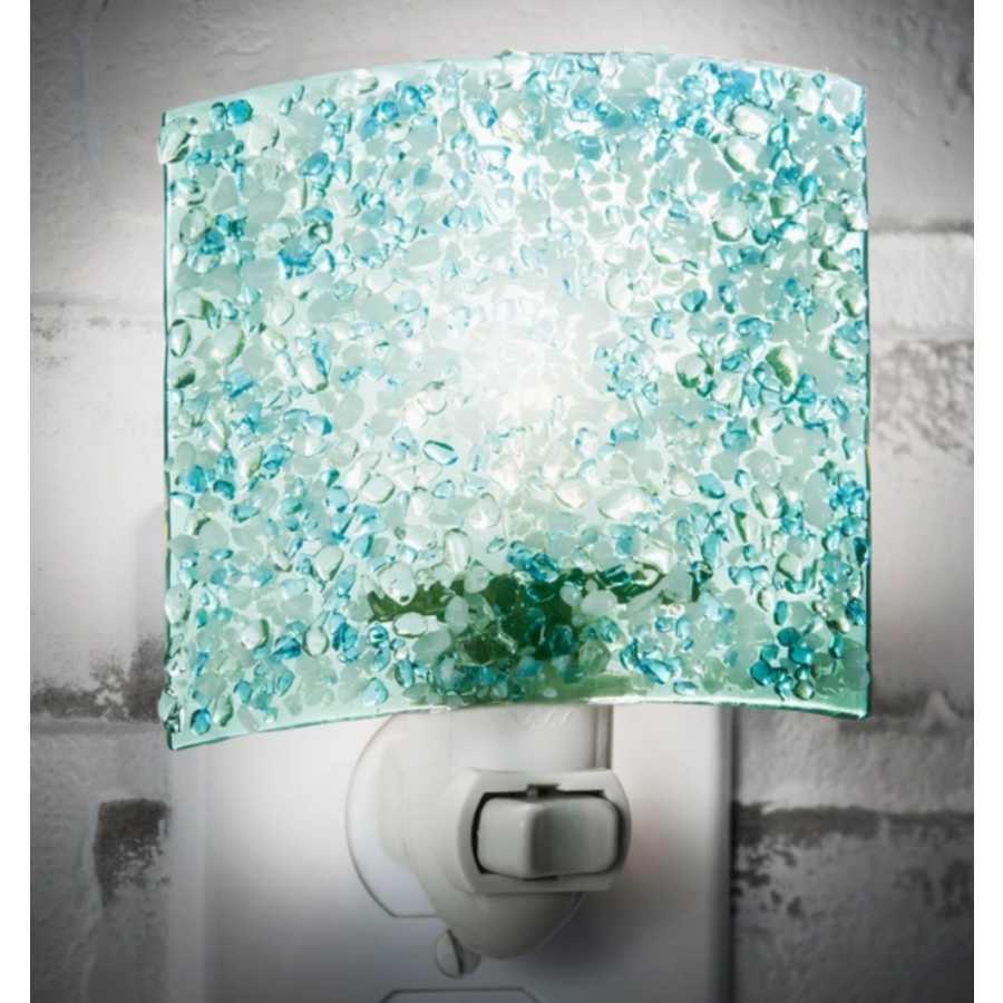 Blue, Green, Crystal Chips Fused Glass Night Light