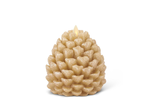  K & K Interiors Inc Gold Wax Glittered Pinecone Luminara 