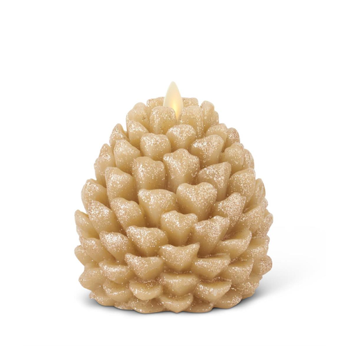  K & K Interiors Inc Gold Wax Glittered Pinecone Luminara 