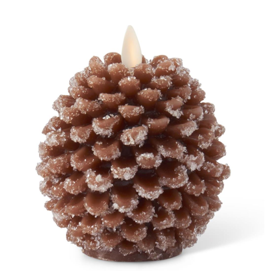 Brown Wax Snowy Pinecone Luminara