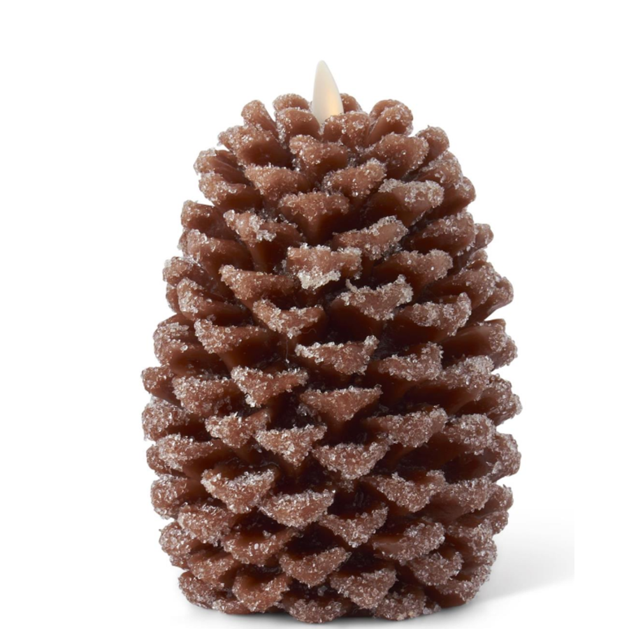 Brown Wax Snowy Pinecone Luminara
