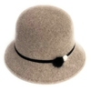 Shihreen Wool Felt Cloche Hat with Button & Fur Trim