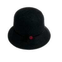 Wool Felt Cloche Hat with Button & Fur Trim