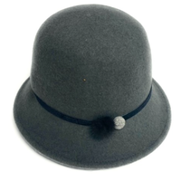 Wool Felt Cloche Hat with Button & Fur Trim