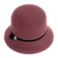 Wool Felt Cloche Hat with Button & Fur Trim