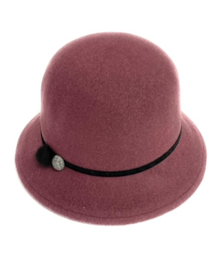 Shihreen Wool Felt Cloche Hat with Button & Fur Trim