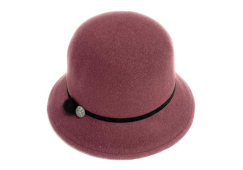  Shihreen Wool Felt Cloche Hat with Button & Fur Trim 