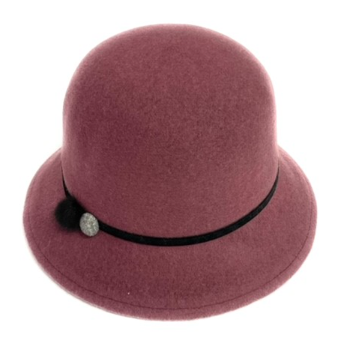  Shihreen Wool Felt Cloche Hat with Button & Fur Trim 