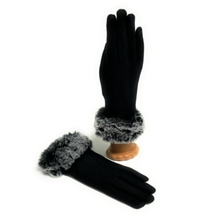 Wool Glove with Pom Pom & Faux Fur Cuff