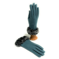 Wool Glove with Pom Pom & Faux Fur Cuff