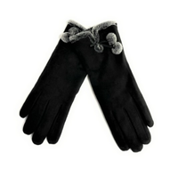 Microsuede Glove with Pom Pom Trim
