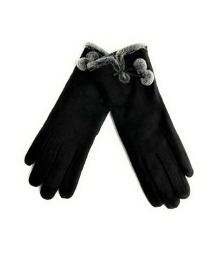 Shihreen Microsuede Glove with Pom Pom Trim