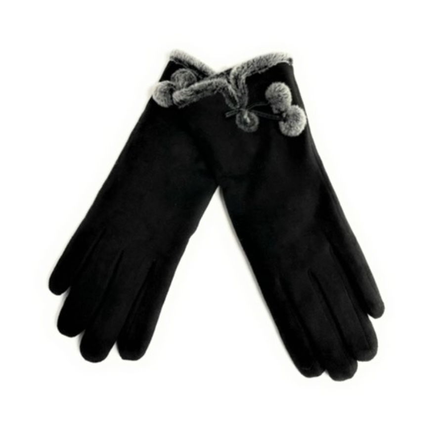 Microsuede Glove with Pom Pom Trim