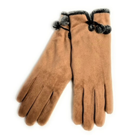 Microsuede Glove with Pom Pom Trim
