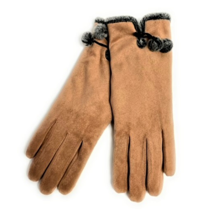 Microsuede Glove with Pom Pom Trim
