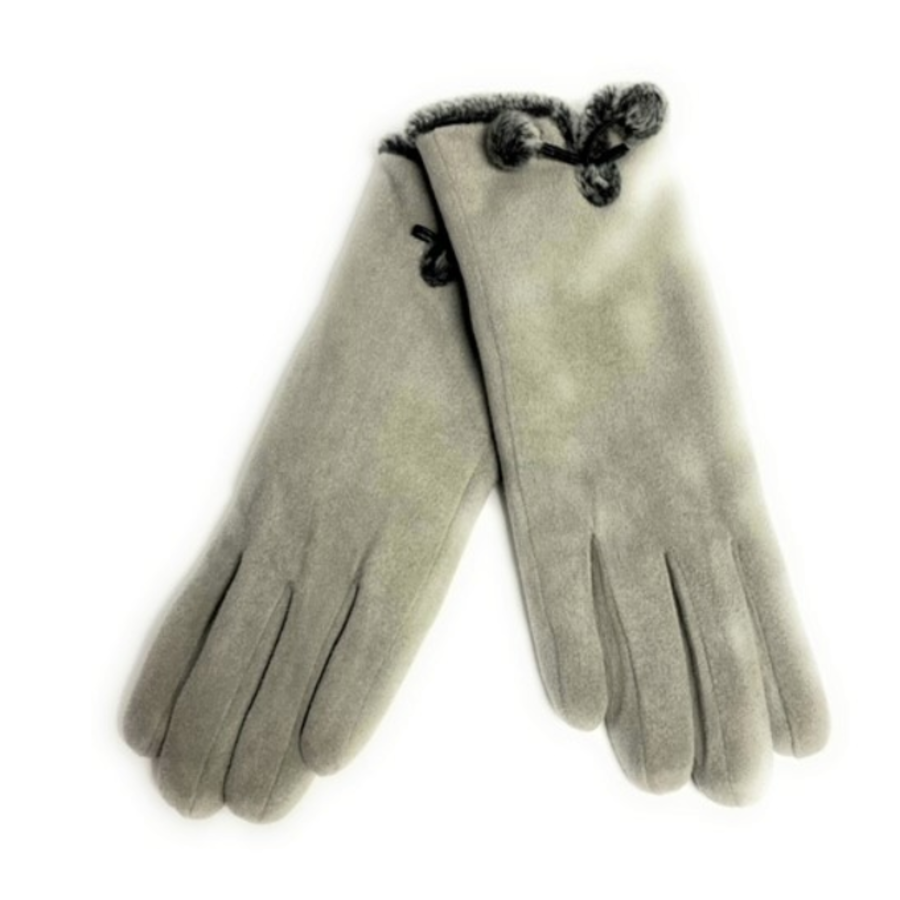 Microsuede Glove with Pom Pom Trim