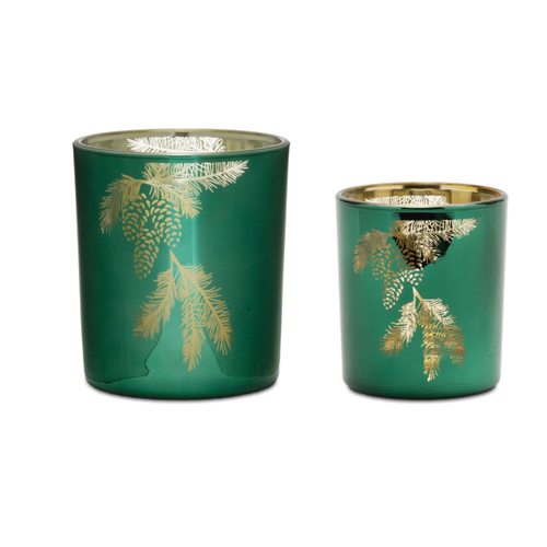  Melrose International, LLC Green Glass Candle Holder 