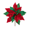 Kurt Adler Red & Green Velvet Poinsettia Pick