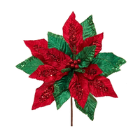 Red & Green Velvet Poinsettia Pick