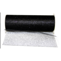 Glitter Tulle Standard Ribbon Black 6" wide per yard