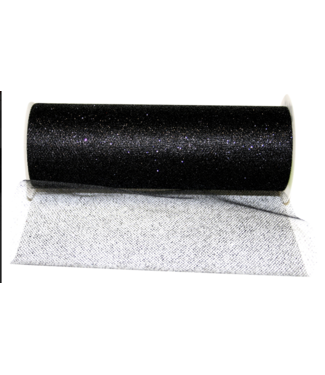 Reliant Ribbon Glitter Tulle Standard Ribbon Black 6" wide per yard