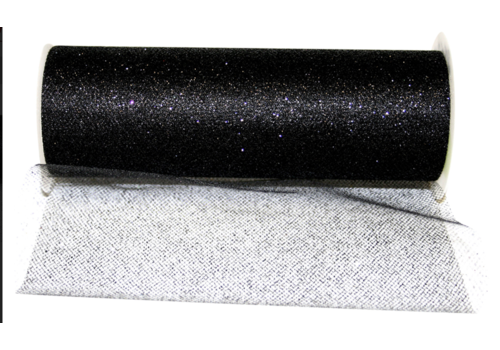  Reliant Ribbon Glitter Tulle Standard Ribbon Black 6" wide per yard 